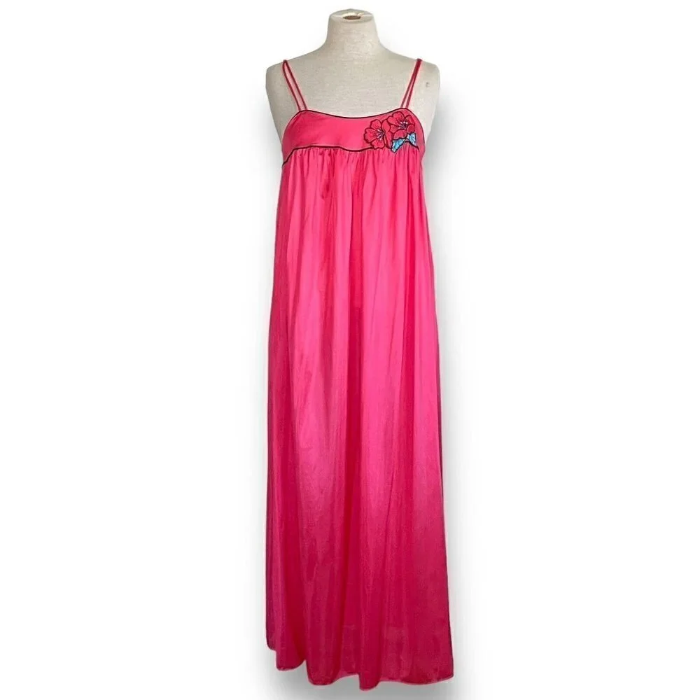 Vintage 1980s Lorraine Robe Nightgown Peignoir Set S M Red Purple Floral Paisley
